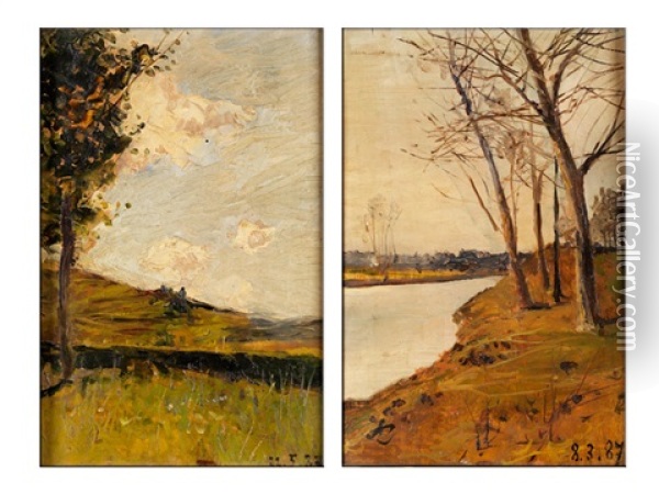 Landschaften (pair) Oil Painting - Lorenzo Delleani