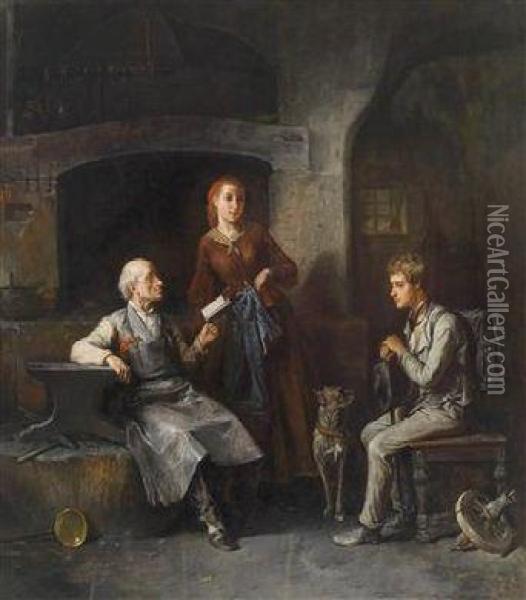 The New Assistant Oil Painting - Friedrich V. Malheim Friedlaender