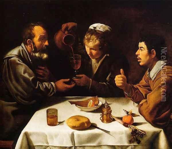 Peasants at the Table (El Almuerzo) c. 1620 Oil Painting - Diego Rodriguez de Silva y Velazquez