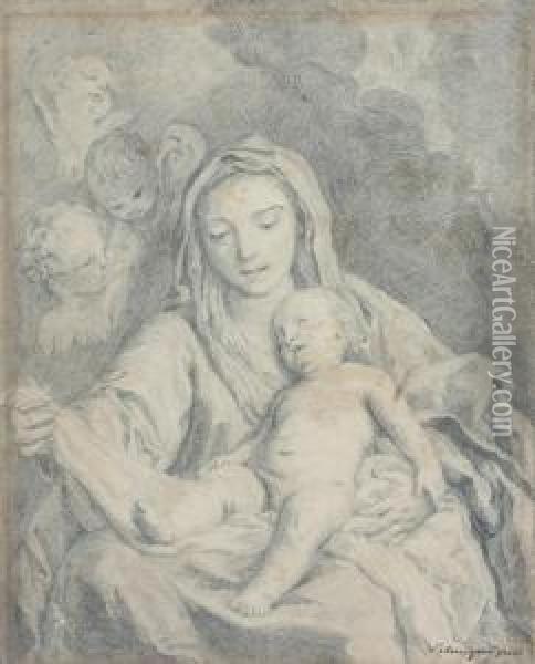 Madonna Con Bambino E Serafini Oil Painting - Jacopo (Giacomo) Amigoni