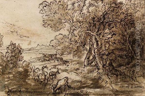 Venus And Adonis In An Extensive Landscape With Deer Oil Painting - Claude Lorrain (Gellee)