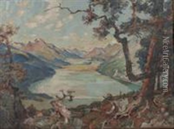 Western Mountain Lake Oil Painting - Augustus Vincent Tack
