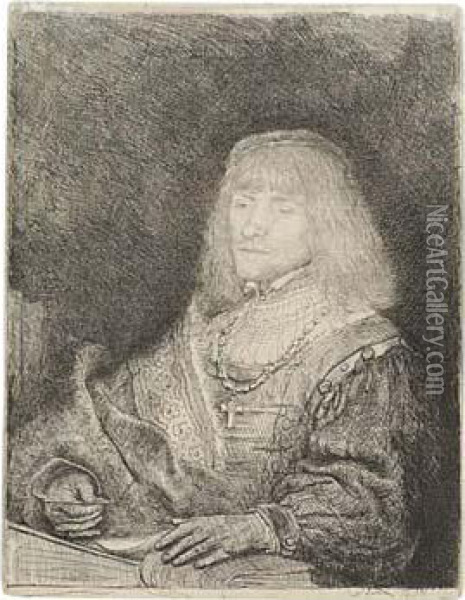 Man At A Desk Wearing A Cross And A Chain Oil Painting - Rembrandt Van Rijn