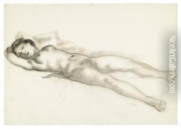 Reclining Female Nude. Oil Painting - Emil Ganso