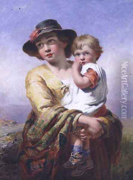 Mother and child Oil Painting - James John Hill