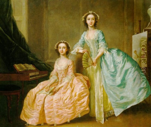 Portrait Of Two Sisters Oil Painting - Francis Hayman