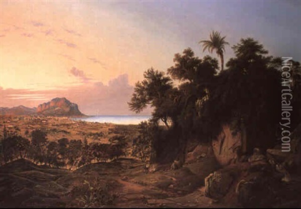 Gulf Of Palermo With Monte Pellegrino Oil Painting - Joseph Firmenich