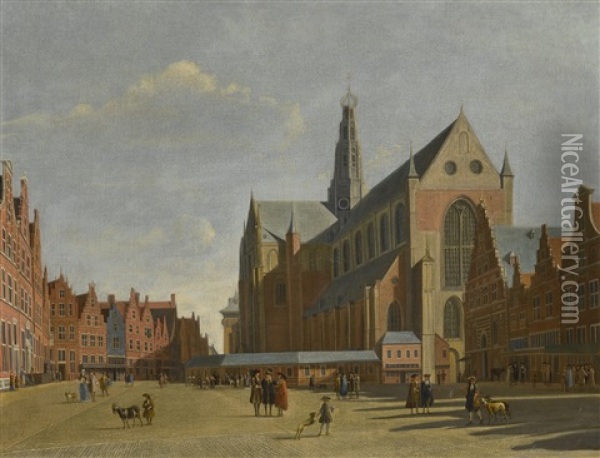 A View Of The Grote Markt, Haarlem, With St. Bavo Oil Painting - Gerrit Adriaensz Berckheyde