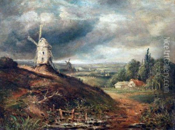Landscape With Windmills Oil Painting - Charles Henri Leickert