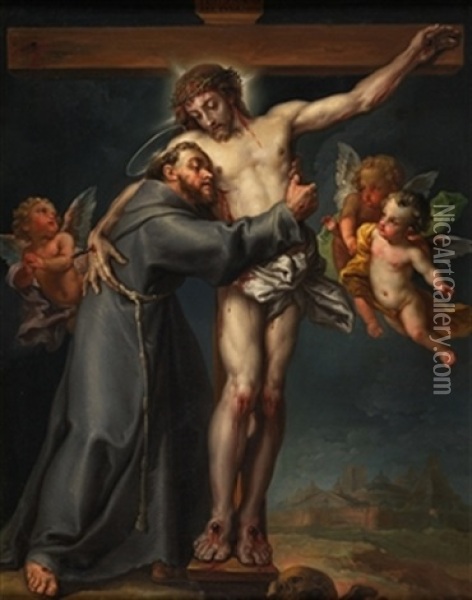 Cristo Crucificado Con San Francisco Oil Painting - Vicente Lopez y Portana