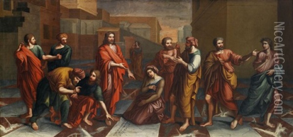 Le Christ Et La Femme Adultere Oil Painting - Nicolas Poussin