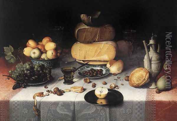 Still Life With CheesesStill-Life with Cheeses c. 1615 Oil Painting - Floris Claesz Van Dijck