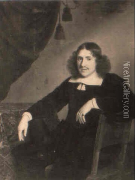 Portrait D'homme Assis, Accoude A Une Table Oil Painting - Bartholomeus Van Der Helst