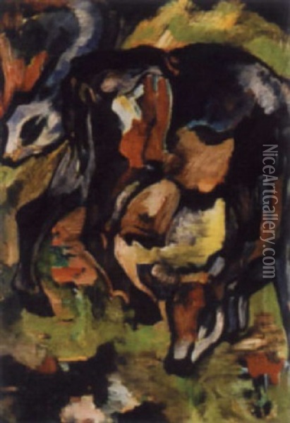 Zwei Kuhe Auf Der Weide Oil Painting - Julo Levin