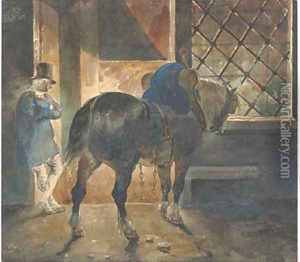 A cart-horse and a postilion at the door of a forge Oil Painting - Theodore Gericault