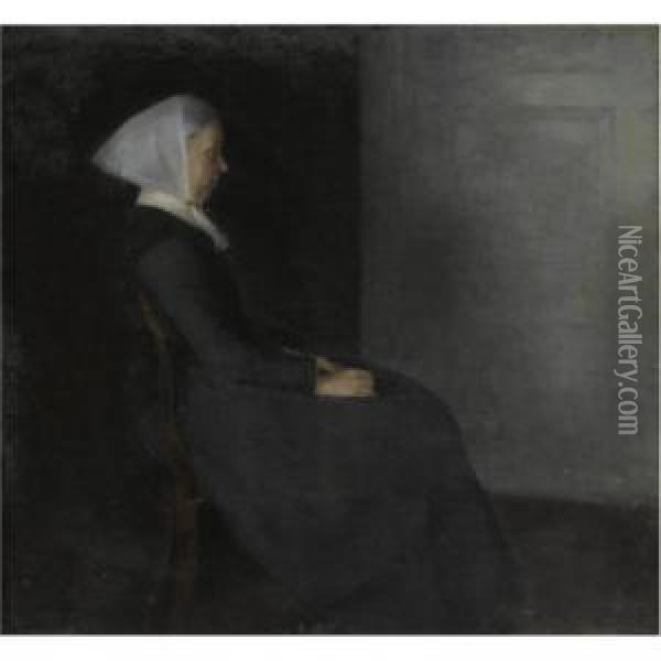 Kunstnerens Moder Frederikke Hammershoi (portrait Of The Artist's Mother) Oil Painting - Vilhelm Hammershoi