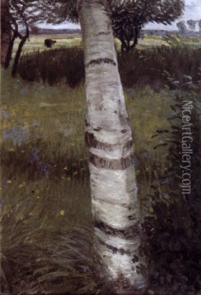 Birke In Bluhender Landschaft Oil Painting - Otto Modersohn
