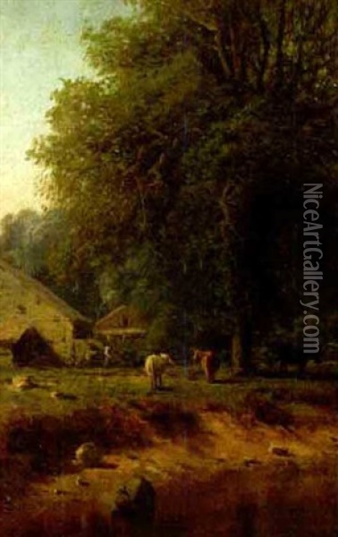 Farmyard, Auburn, New York Oil Painting - George Lafayette Clough