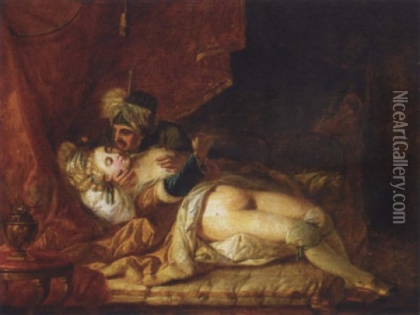 A Hareem Scene Oil Painting - Jean-Baptiste Leprince