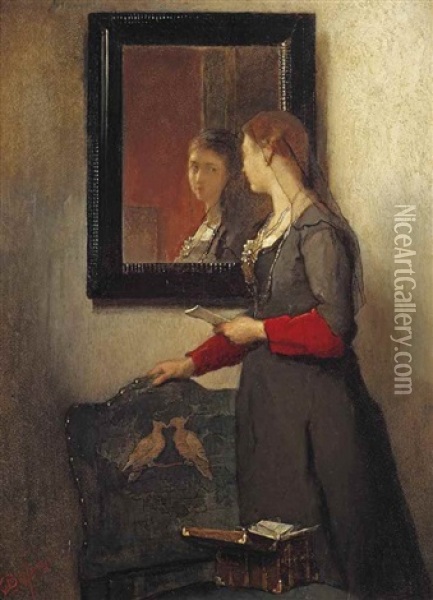 Before The Mirror Oil Painting - Christoffel Bisschop