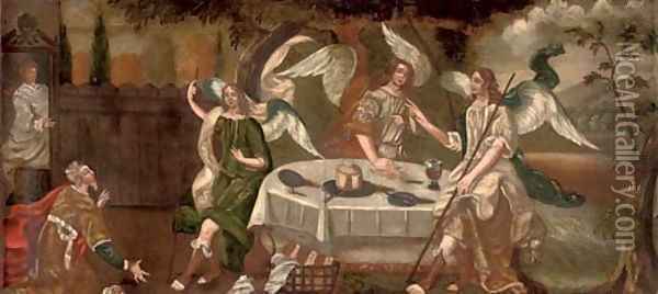 Abraham and the Three Angels Oil Painting - Hendrik Van Balen, III