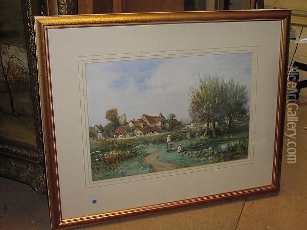 The Village Pond Oil Painting - Edward Harry Handley-Read
