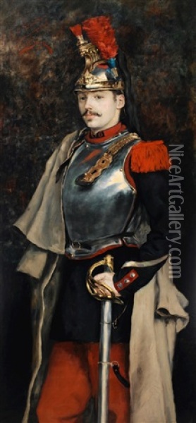 Portrait Of Nathaniel Hulme, Wearing Dark Coat And A Yellow Waistcoat Oil Painting - Julius LeBlanc Stewart