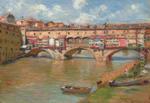 Ponte Vecchio A Firenze Oil Painting - Alceste Campriani