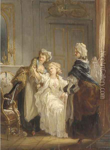 Three ladies in an elegant interior Oil Painting - Jean-Frederic Schall