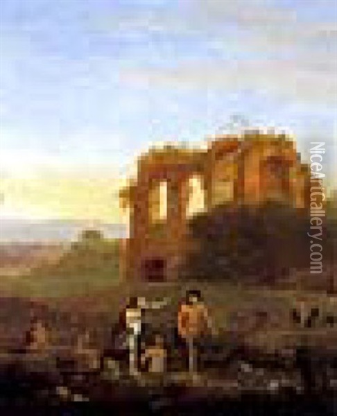 Arkadische Landschaft Mit Ruinen Und Badenden Oil Painting - Cornelis Van Poelenburgh