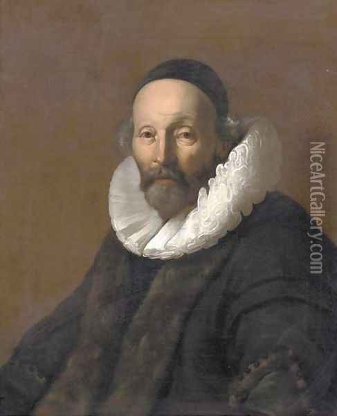 Portrait of Remonstrant minister Johannes Uytebogaert (1557-1644) Oil Painting - Jacob Adriaensz. Backer
