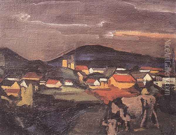 View of Nagybanya Oil Painting - David Jandi