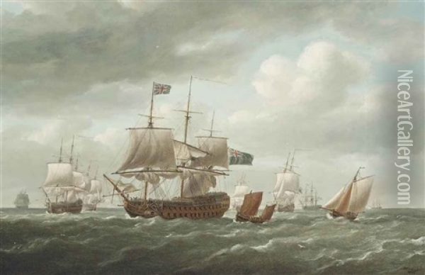 A Squadron Of The Blue Heading Down The Channel Off The Downs Oil Painting - Nicholas Pocock