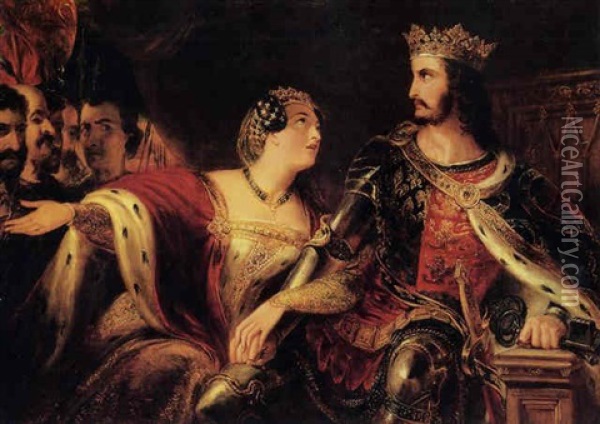 Queen Philippa Pleading With King Edward Iii For The Lives Of The Burghers Of Calais Oil Painting - Edmond Thomas Parris