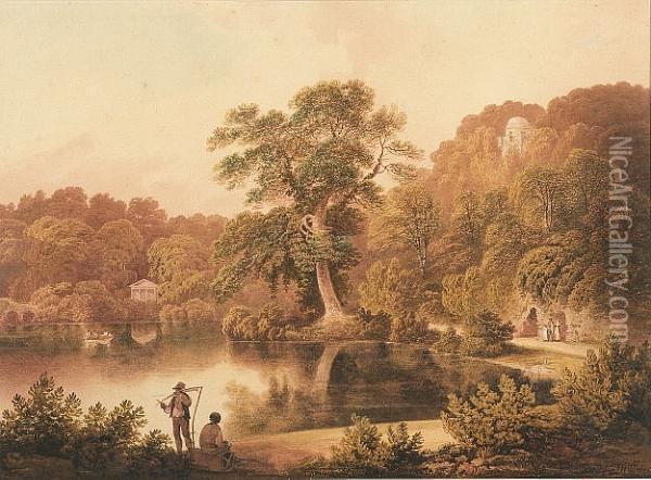 The Temple Of Flora, Stourhead, Wiltshire Oil Painting - Nicholson, F.