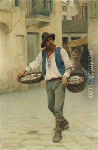 Venezianischer Fischverkaufer Oil Painting - Giuseppe Barison