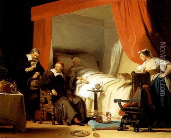 La Mort De Lesueur Oil Painting - Alexandre-Evariste Fragonard