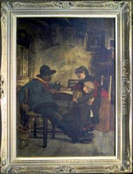 Peasant Family At Home Oil Painting - Cesare Laurenti
