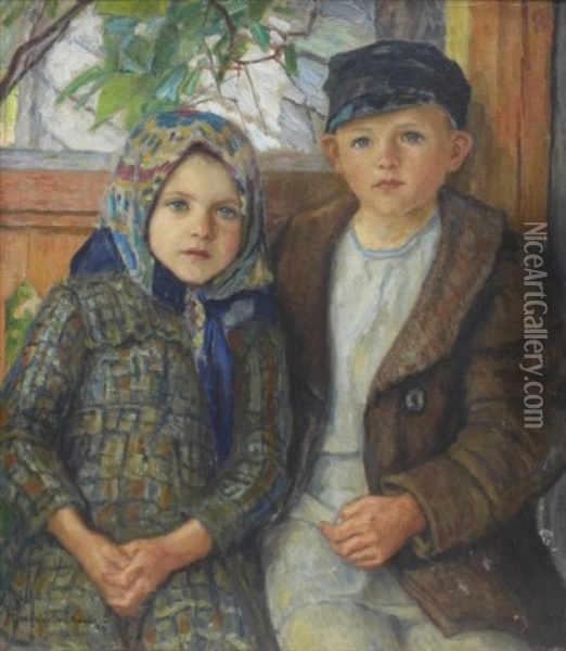 A Boy And A Girl Oil Painting - Nikolai Petrovich Bogdanov-Bel'sky