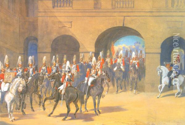 Horseguards On Parade Oil Painting - Alfred F. De Prades