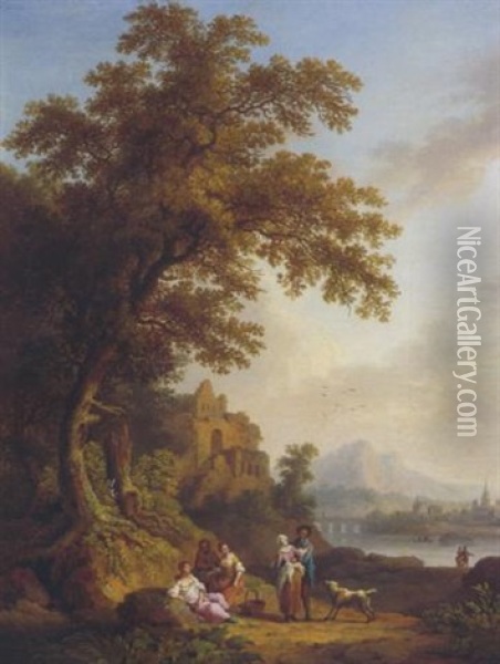Flusslandschaft Mit Figuren Oil Painting - Jacob Philipp Hackert