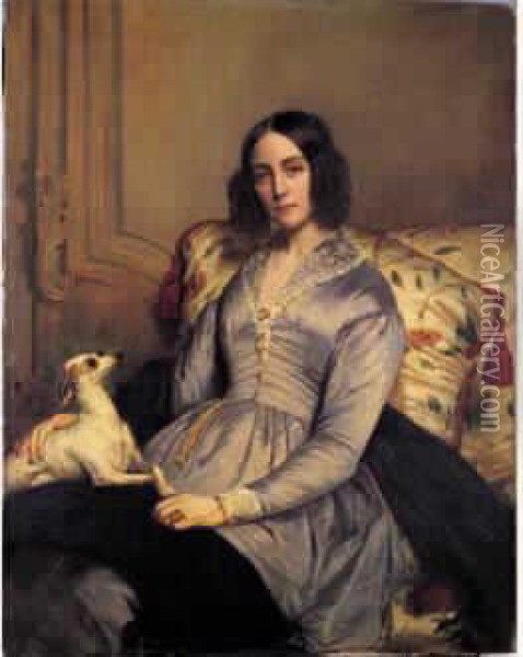  Portrait De Madame De B...  Oil Painting - Auguste Charpentier
