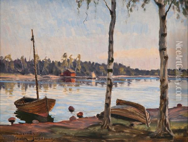 Birches By The Shore Oil Painting - Erik Juselius