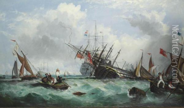 The Loss Of The 100-gun First Rate H.m.s. Oil Painting - William Stuart