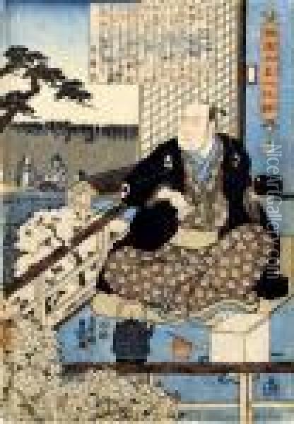 Samourai Buvant Du The Oil Painting - Kunisada