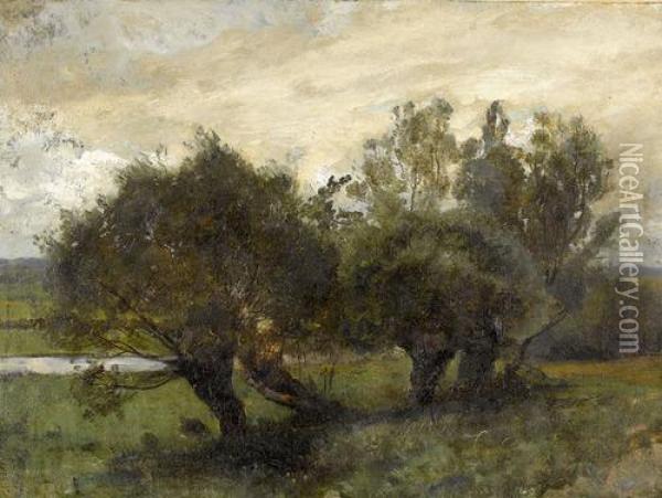 Flussuferpartie Mit Weidenbaumen Oil Painting - Otto Frolicher