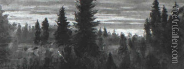 Utsikt Over Skog, Morgonrodnad Oil Painting - Otto Hesselbom
