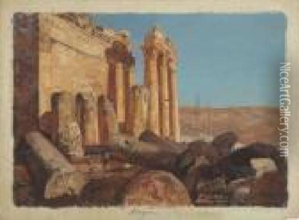 Tempelruinen In Luxor. Oil Painting - Georg Macco