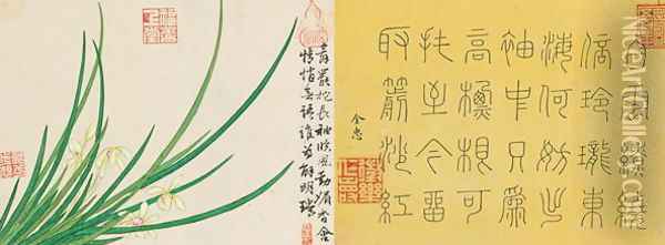 Leaf 2a and 2b, from Master Shen Fengchis Orchid Manuel Vol. III, 1882 Oil Painting - Zhenlin Shen