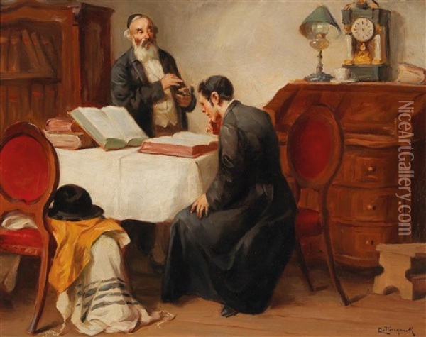 Talmud Lesson Oil Painting - Mozart Rottmann